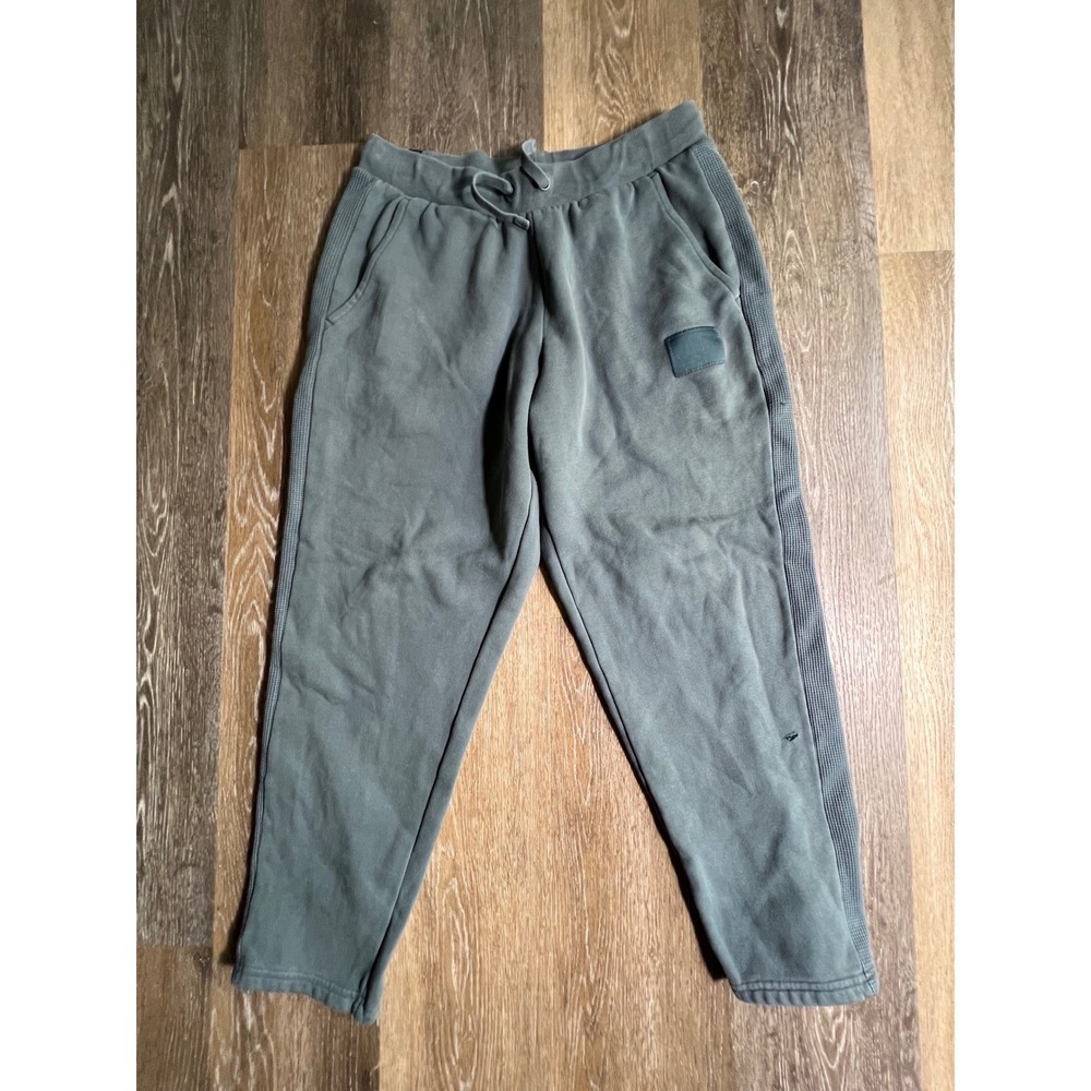 Puma Sweatpants Mens L Green Waffle Stripe Tapered Joggers Drawstring 2447